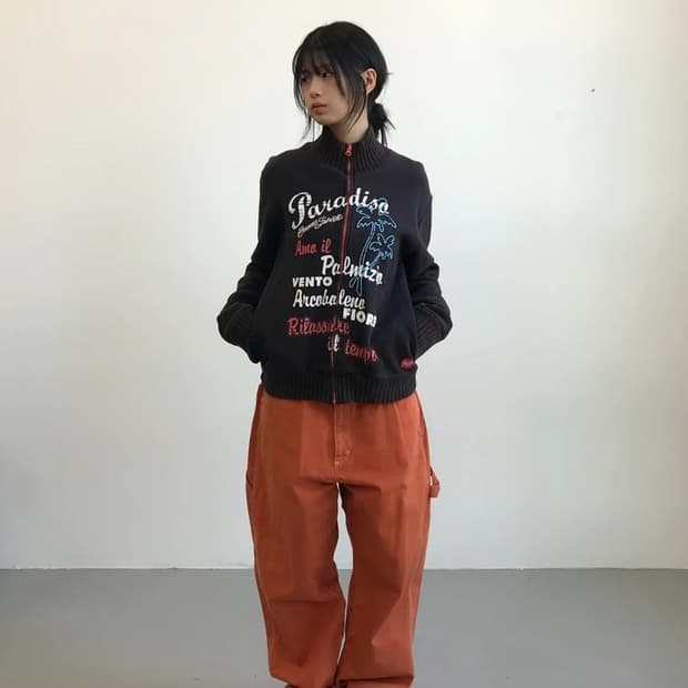 BUONA GORIATA Graphic Knit Zip Jacket