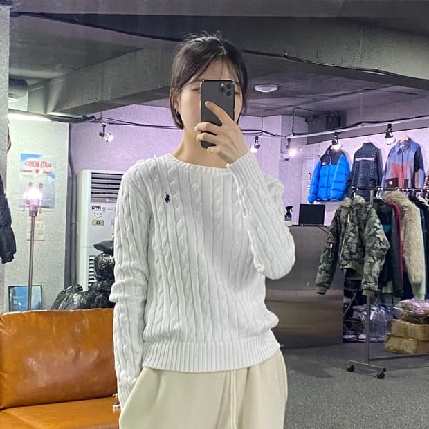 폴로 랄프로렌 신형 qr 화이트 꽈배기 니트 B3730