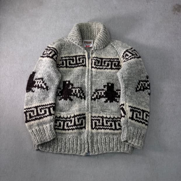 100 TUAK 캐나다 숄카라 코위찬 울 니트 집업