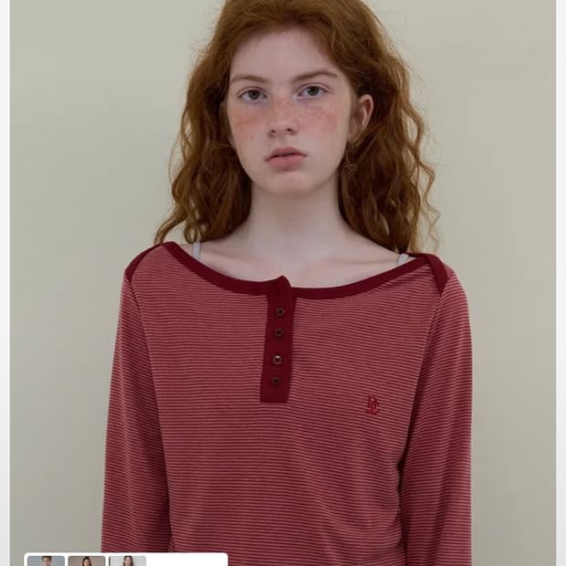 노컨텐츠 보트넥 스트라이프 티 버건디