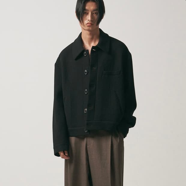 노이어 메리노울 오버핏 크롭 블루종 자켓