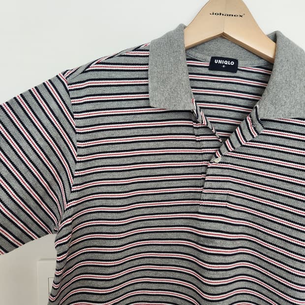 남자 유니클로 스트라이프 반팔 카라티 M