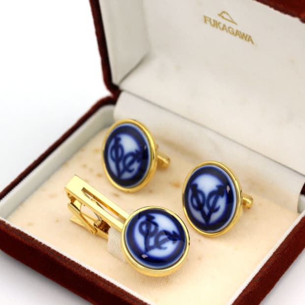 아리타 도자기 A등급 4.7cm 일본 넥타이핀 커프스 세트