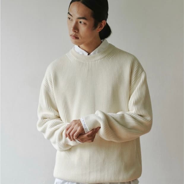 [스테디에브리웨어] 크루넥 코튼 립 니트 샌드베이지 2사이즈