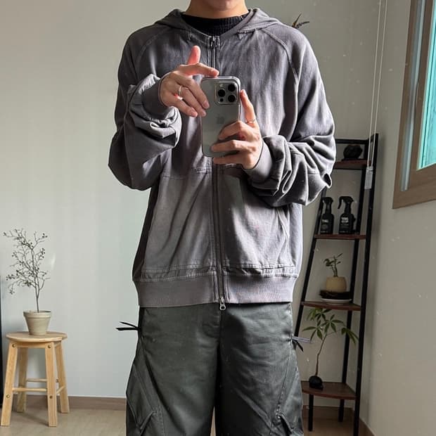(세종님 착용) 산산기어 워시드 후디 집업 차콜