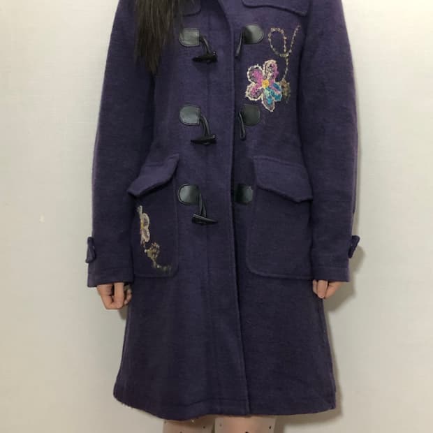 빈티지 퍼플 더플 롱 코트
