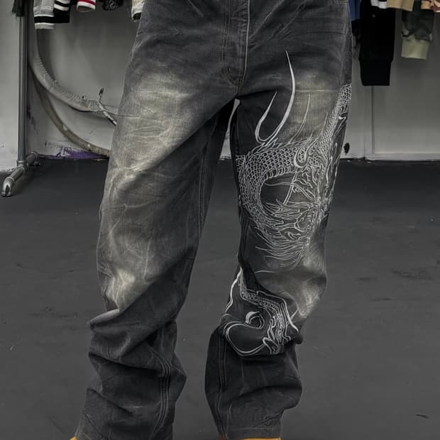 카라쿠리 타마시 오리엔탈 드래곤 데님팬츠