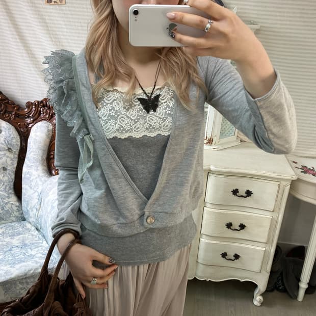jpn vintage gray mint lace cardigan