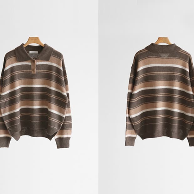 베르네프 오브 스트라이프 풀오버 니트_브라운