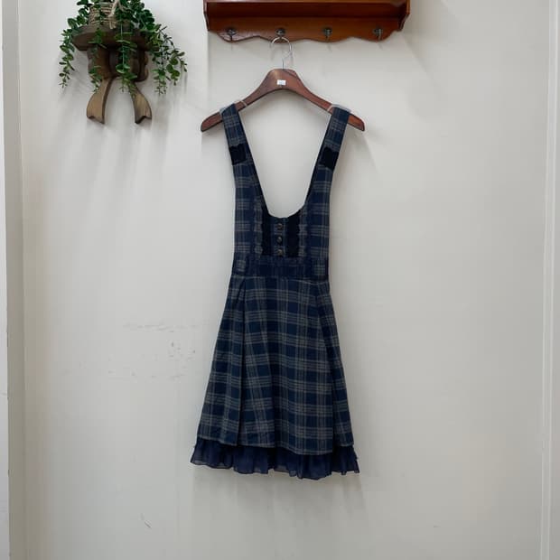 엑시즈팜 체크 레이스업 원피스