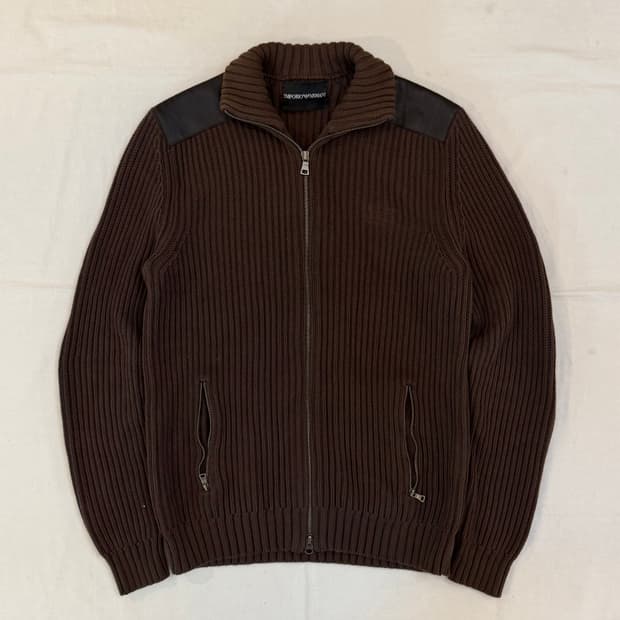 엠포리오 아르마니 투웨이 엘보우패치 니트집업 브라운