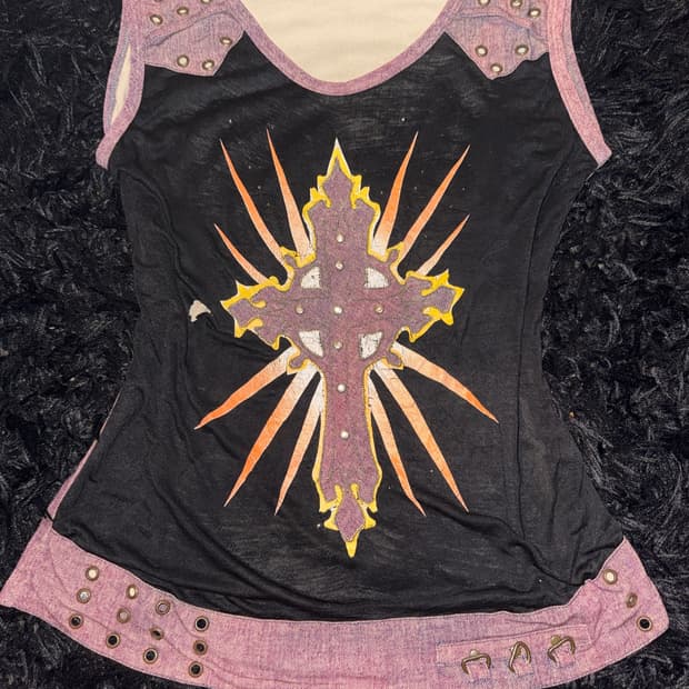 “Unknown” purple cross stud sleeveless