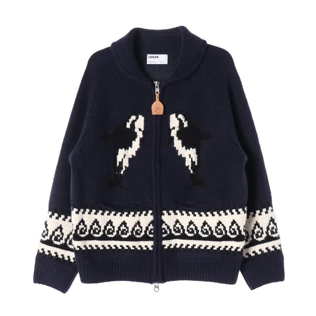 LOGAN 네이비 범고래 코위찬 집업 니트M L