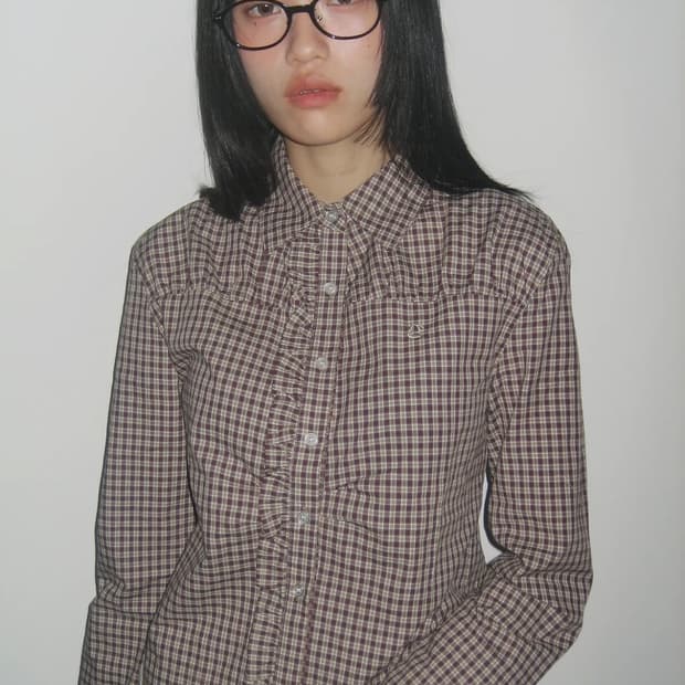 썸플레이스 미들 체크 세미피티드 버튼 스냅 포켓 레귤러핏 셔츠