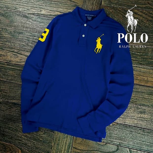 [폴로 랄프로렌] 빅포니 로고 자수 긴팔 카라티 블루 M19434