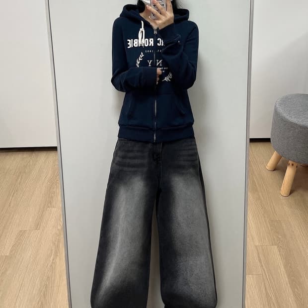 아베크롬비 슬림핏 자수로고 네이비 후드집업