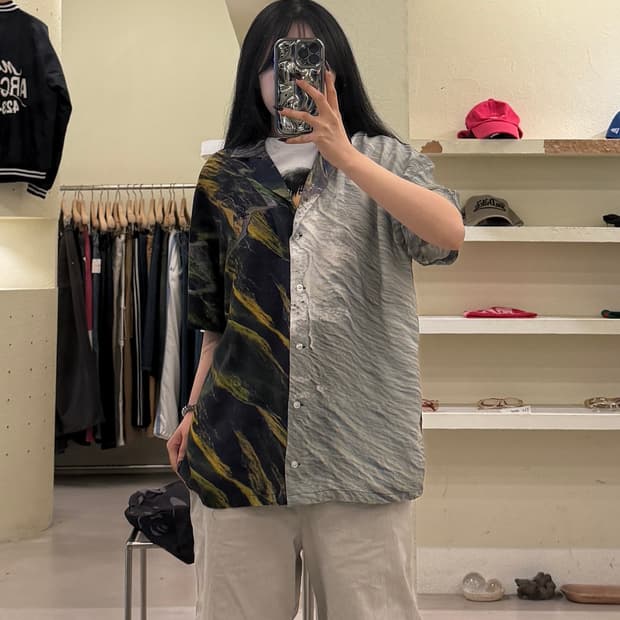 스투시 그래픽 패턴 오픈카라 반팔 셔츠 U1616