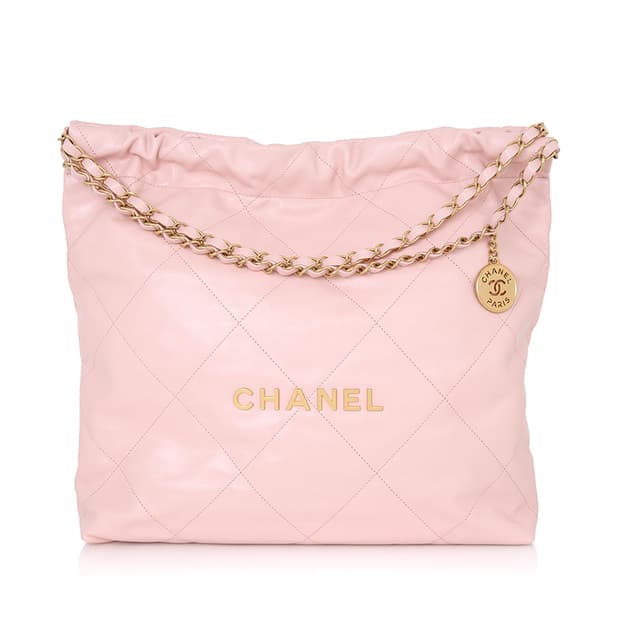 샤넬 22백 미듐 핑크 투투백 카프스킨 체인숄더 AS3261