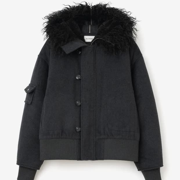 버튼 플라이트 울 파카 [차콜]