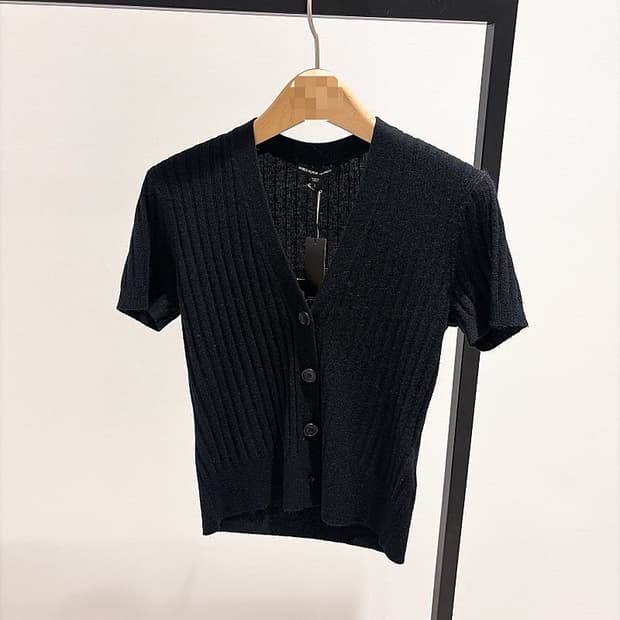 (정품/새상품) 제임스펄스 여성 블랙 캐시미어 립 숏슬리브 가디건