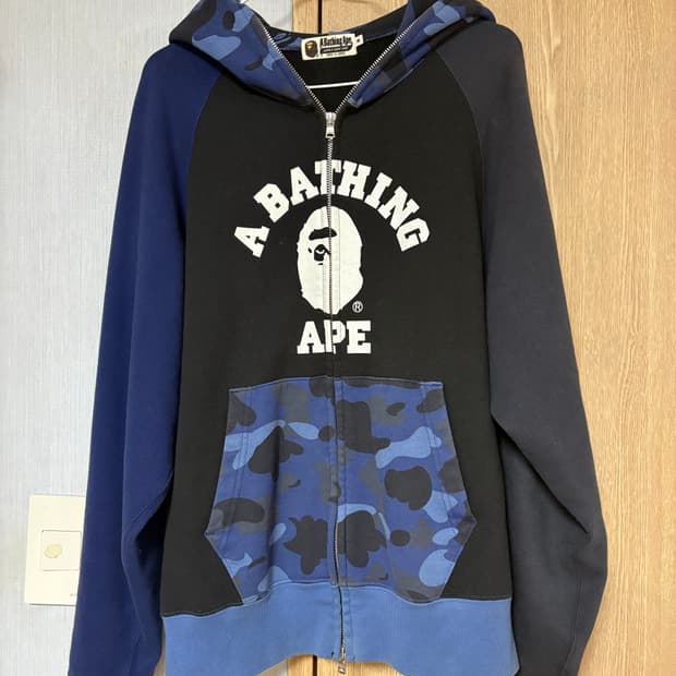 베이프 컬러 카모 릴렉스드 핏 풀 집 후드 네이비 m