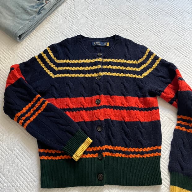 폴로 랄프로렌 여성 울 캐시미어 스트라이프 케이블 니트 가디건