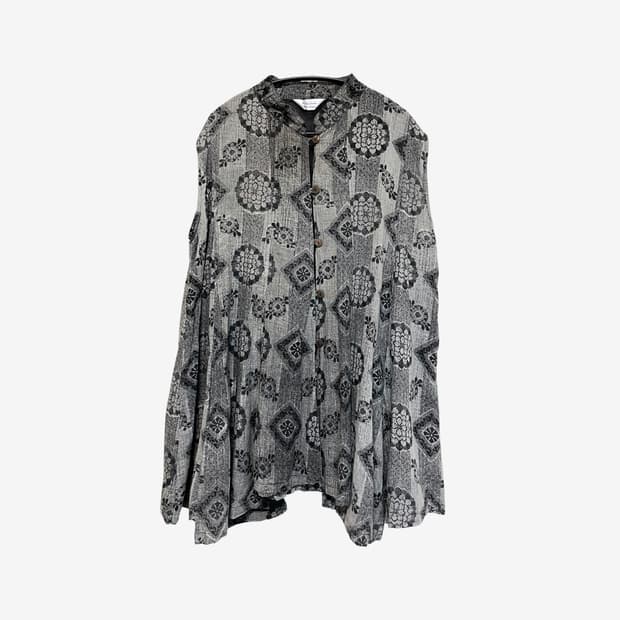 Oriental Stand Collar Long Shirt - Brown