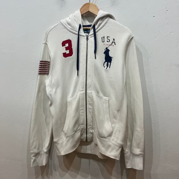 폴로랄프로렌 빅포니 성조기 USA 화이트 후드집업 M