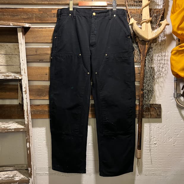 [36]칼하트 Made in USA 빈티지 데미지드 블랙 더블니 워크팬츠