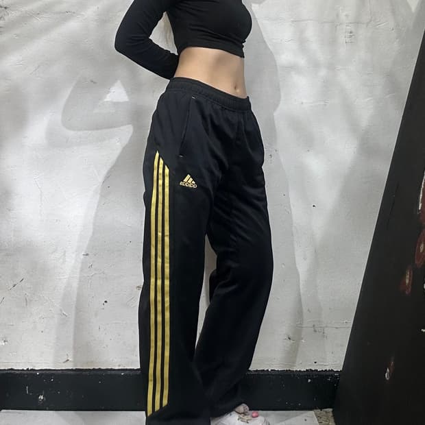 00s 아디다스 블랙 골드 삼선 와이드 팬츠 M
