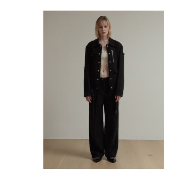 솔티페블 트위드 오버핏 자켓(블랙)