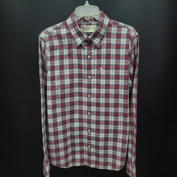 Abercrombie 아베크롬비 체크 자수로고 셔츠