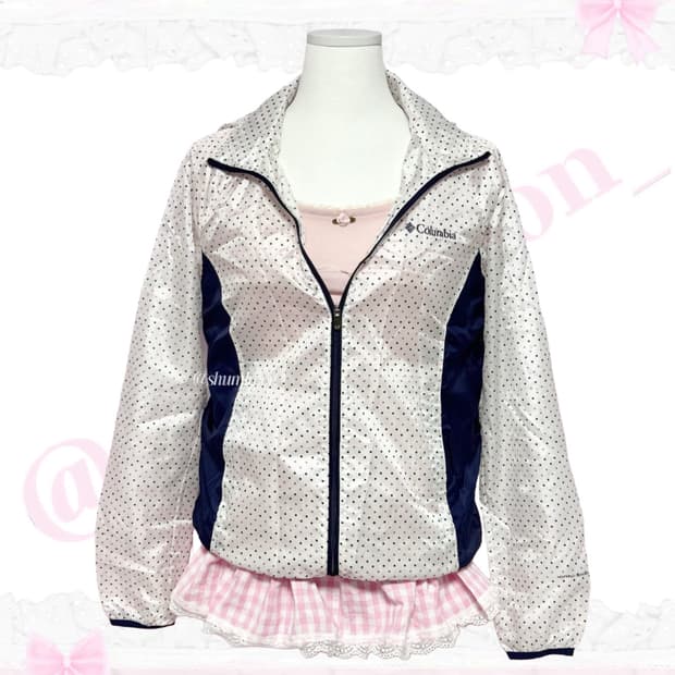 컬럼비아 핑크네이비 도트 바람막이