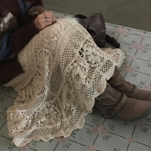 뜨개 크로셰 디자인 롱 스커트