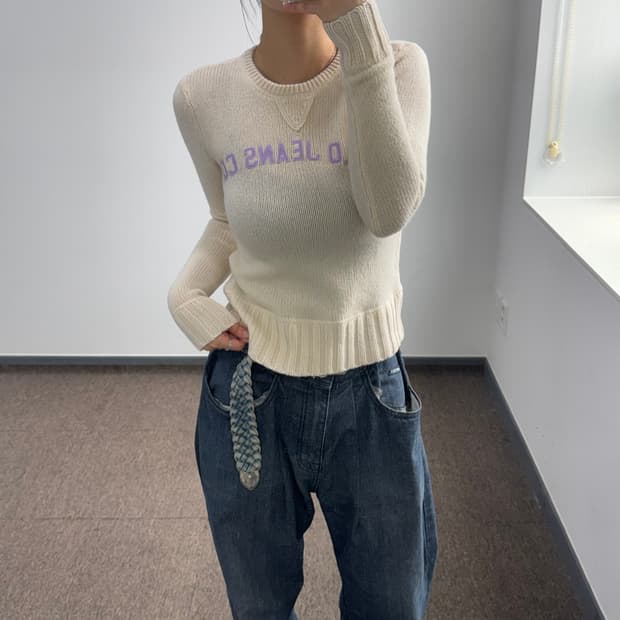 Polo jeans 폴로 진스 라이트 퍼플 로고 아이보리 니트