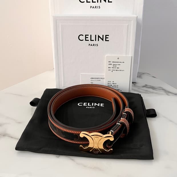 [S급/정품] 셀린느 트리옹프 캔버스 금장 로고 벨트