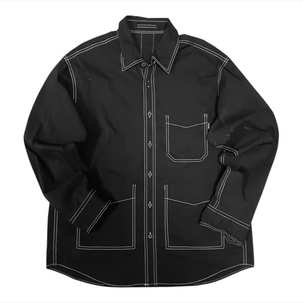  바배)블랙 스티치 포켓 셔츠