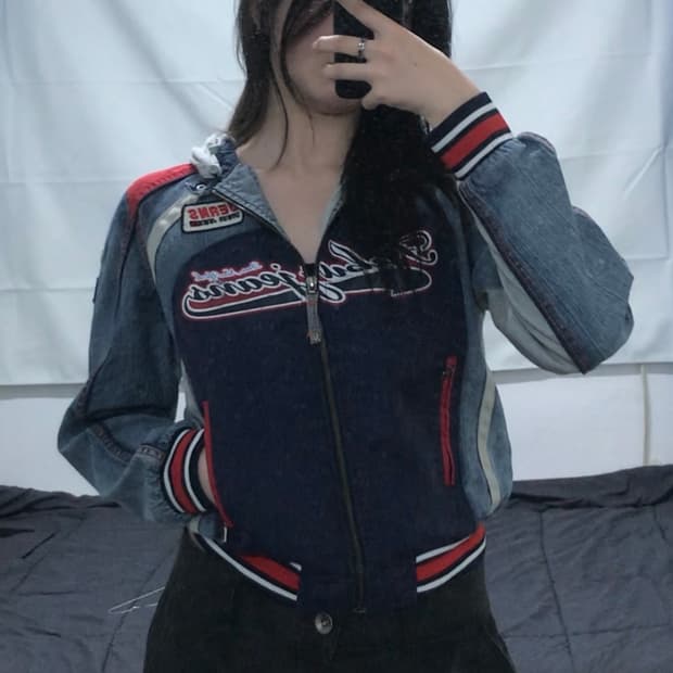 푸부 데님 후드 라이더 자켓