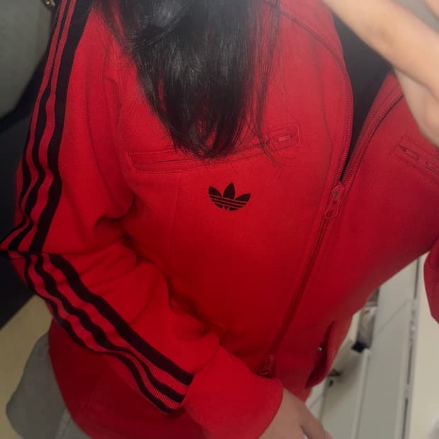 아디다스 y2k 구형 투웨이 레드 & 블랙 트랙탑 져지