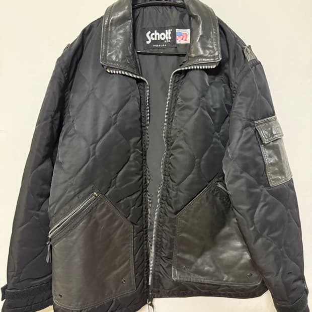 Schott NYC 퀼팅 레더 믹스 자켓