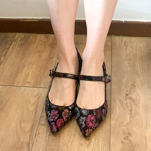 [EU37] 로샤스 메탈릭 플로럴 브로케이드 메리제인