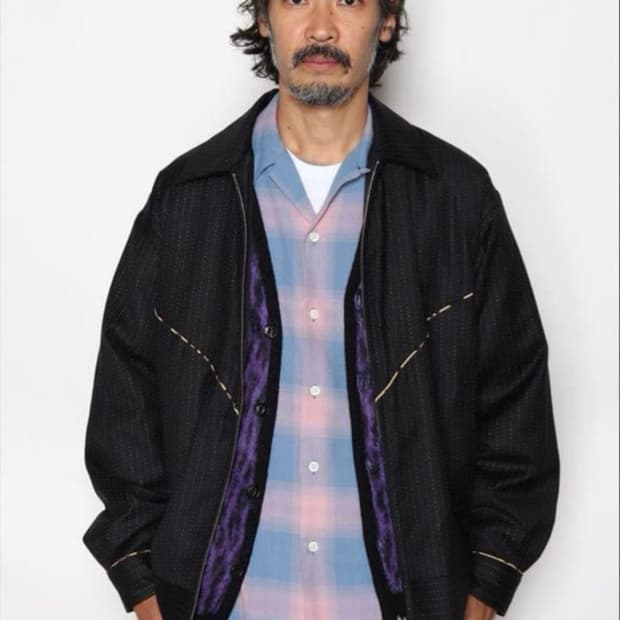 와코마리아 옴브레 체크 오픈카라 셔츠 XL