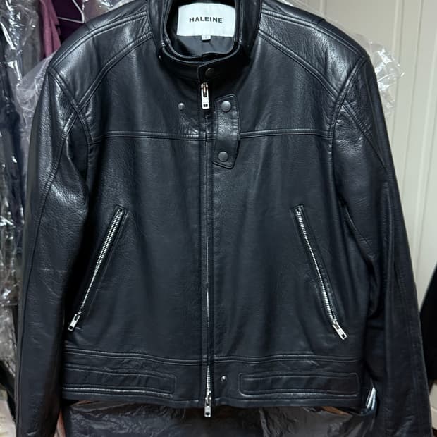 알렌느 - 벨티드 3D 레더 바이커 자켓 (블랙/1)