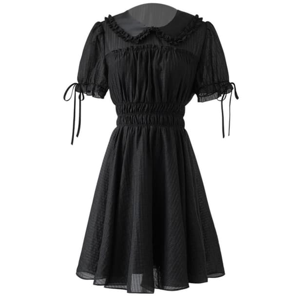 던드롭 드레스 Hepburn collar puff sleeve dress