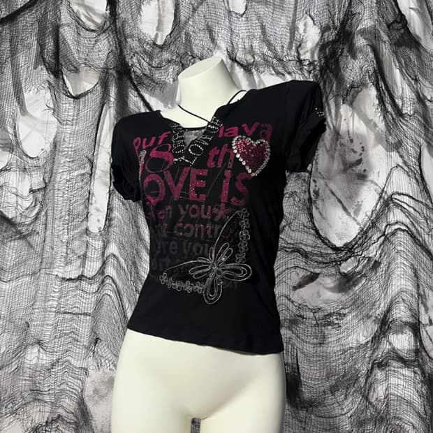 00's Cubic Glitter shirring t-shirt