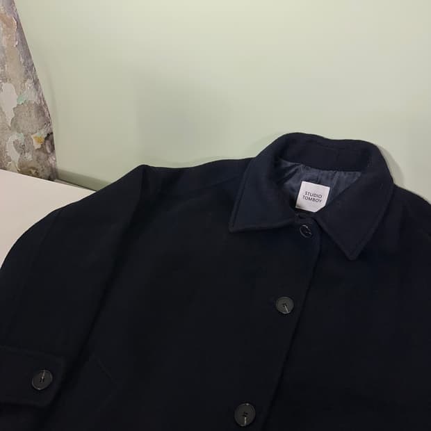 우먼OS 스튜디오톰보이 오버핏 다크네이비 핸드메이드 캐시미어코트