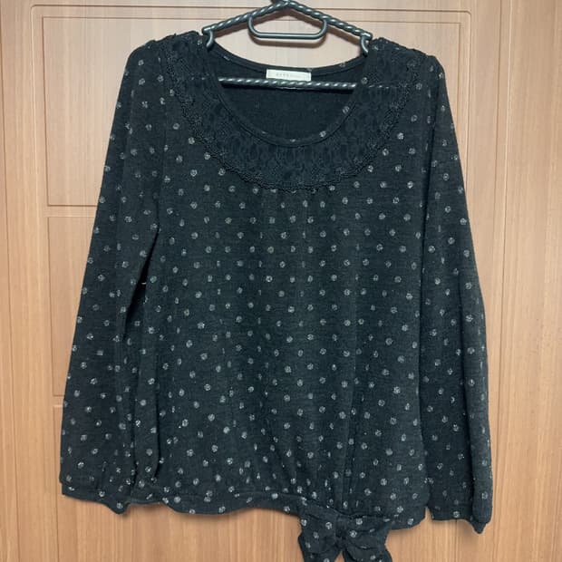 엑시즈팜 빈티지 모리걸 니혼진 도트 레이스 리본 니트