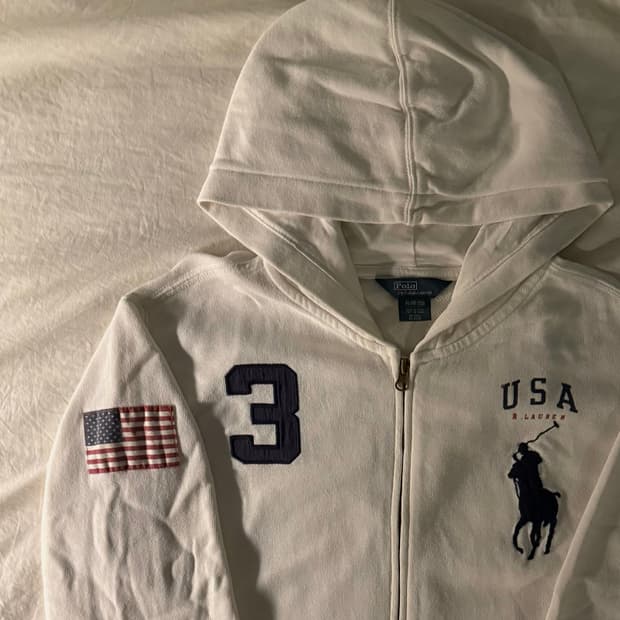 폴로 빅포니 성조기 후드집업 화이트