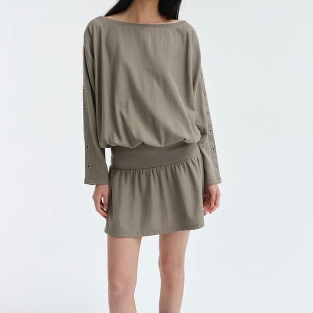 DERS 야니 아일릿 돌먼 드레스 카키