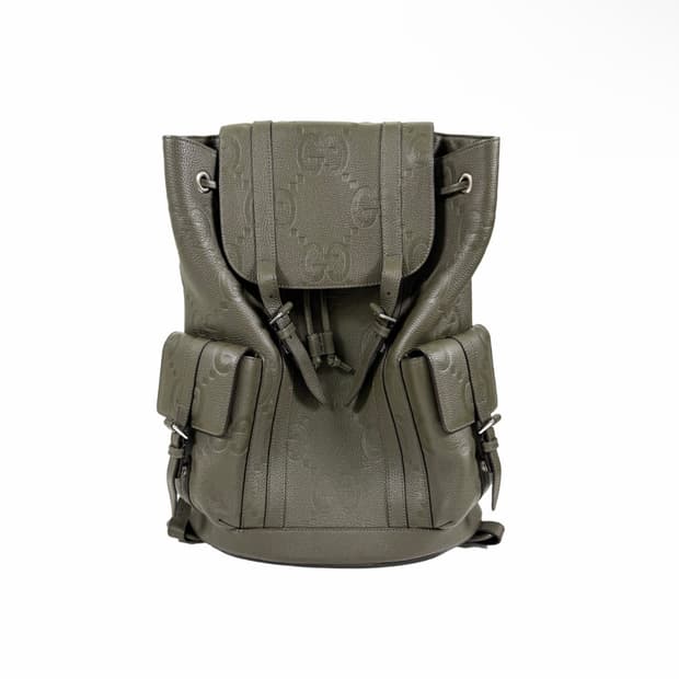 구찌 남성 점보 GG 로고 레더 백팩 라지 다크 그린 625770